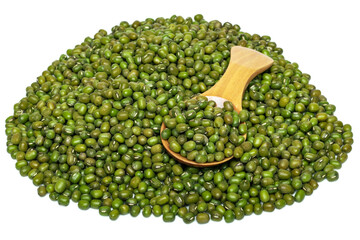 A heap of Mung bean with wooden spoon