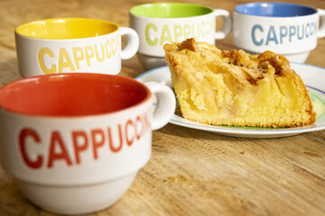 breakfast with cappuccino and apple cake