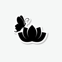 Flower and butterfly sticker icon isolated on gray background