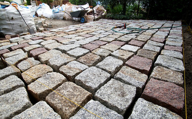 backyard made of granite cubes during construction