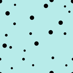 Dotted seamless pattern. Black Polka Dot on blue background Background. Vector illustration. Monochrome minimalist graphic design. Wallpaper, furniture fabric, textile