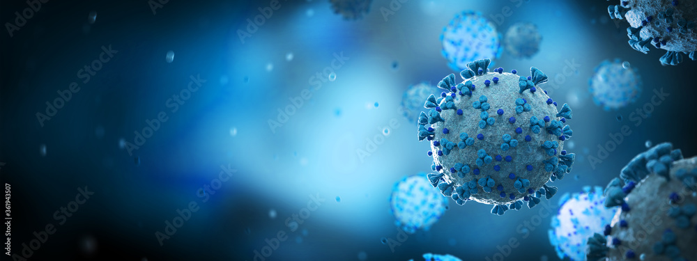 Poster microscopic close-up of the covid-19 disease. coronavirus illness spreading in body cell. 2019-ncov 