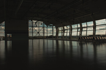 Empty waiting hall in airport in Copenhagen, Denmark