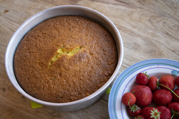 soft sponge cake and fresh strawberries
