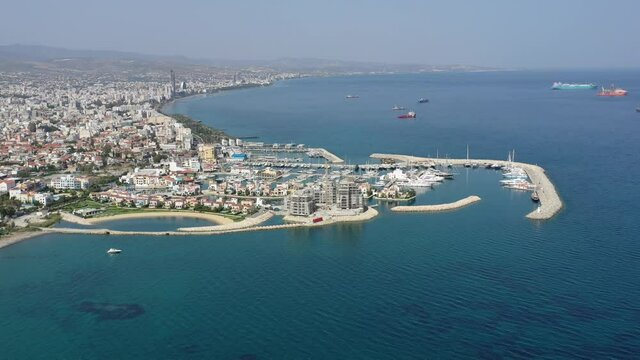 Cyprus Limassol Marina With Boats Aerial View