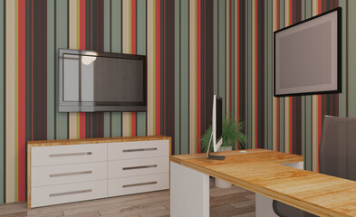 Modern office building interior. 3D rendering.. Empty paintings