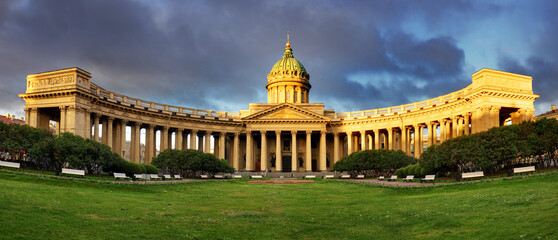 Summer sunny evening at the Kazan Cathedral in St. Petersburg, Russia