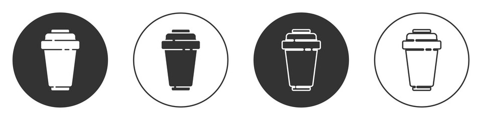 Black Water filter cartridge icon isolated on white background. Circle button. Vector Illustration.