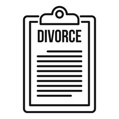 Divorce clipboard icon. Outline divorce clipboard vector icon for web design isolated on white background