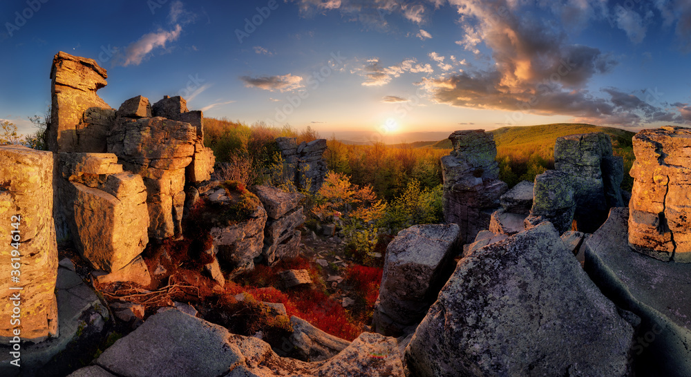 Canvas Prints Rocks in mountain landscape at sunset panorama in Slovakia, Vtacnik