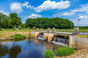 Fototapeta na wymiar Water lock Vilsteren in river Vecht near Dalfsen, Overijssel in the Netherlands