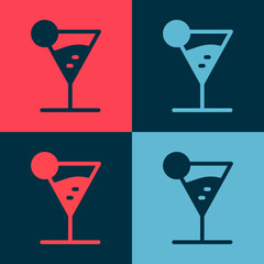 Pop art Martini glass icon isolated on color background. Cocktail icon. Wine glass icon. Vector Illustration.