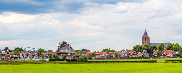 Panorama with the beattiful skyline of the typical Dutch village Dalfsen in Overijssel in the...