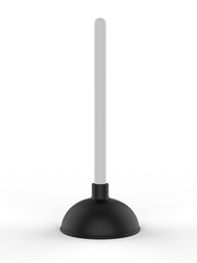 Blank toilet rubber plunger with wooden handle for branding and mock up design . 3d render illustration.