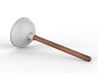 Blank toilet rubber plunger with wooden handle for branding and mock up design . 3d render illustration.