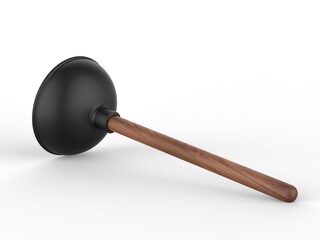 Blank toilet rubber plunger with wooden handle for branding and mock up design . 3d render illustration.