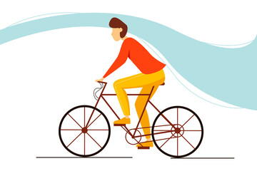 A young cyclist rides a Bicycle. Vector illustration in flat style.