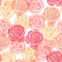 Rose watercolor seamless pattern flowers. Hand drawn illustration