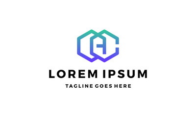 initial letter C and A with hexagon shape logo design concept