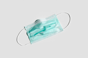 Medical or surgical face mask on a white background.
