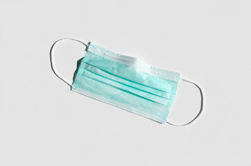 Medical or surgical face mask on a white background.
