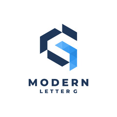 modern letter G logo vector modern simple arrow blue color white background