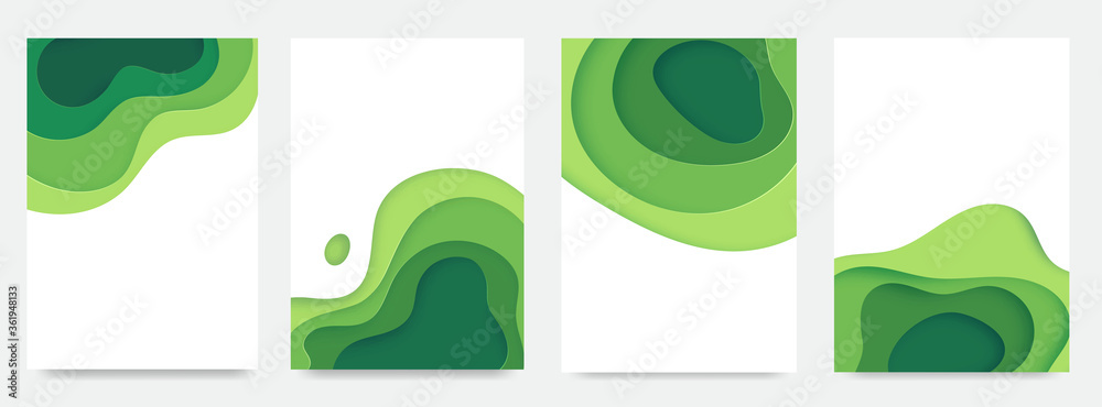 Poster vertical banners set a4 with 3d abstract background and paper cut shapes. vector design layout for b