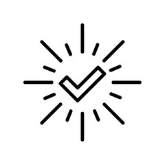 Checkmark with rays vector icon, aproved symbol linear check element isolated illustration