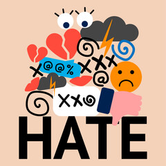 illustration of hate and cyberbullying. online pressure. sexual remarks, or pejorative labels. profanity and sexual harassment. hatred