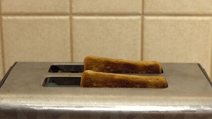 Finished toasts fried in a toaster
