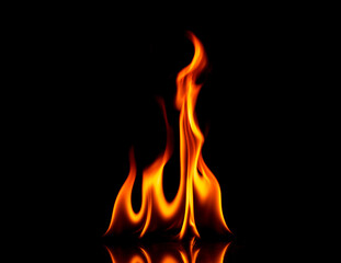 Fire with reflection on a dark background.