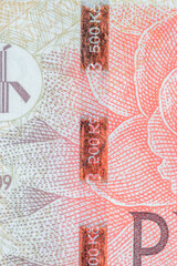 Plastic security strip on 500 CZK banknote. Security strip on Czech koruna banknote created to prevent counterfeiters.