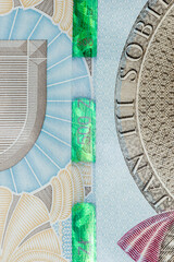 Plastic security strip on 500 PLN banknote. Security strip on Polish zloty banknote created to...