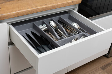 Kitchen drawer with cutlery set