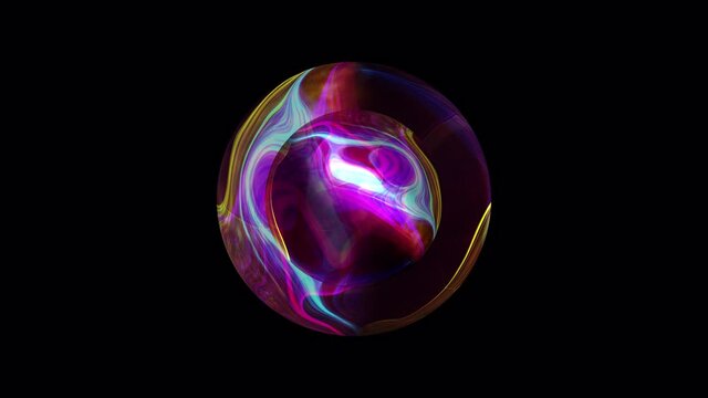 Abstract sci-fi colorful magic fantasy futuristic plasma glass ball seamless loop isolated on black background with alpha channel. 4K 3D rendering effect element for abstract science or technology.