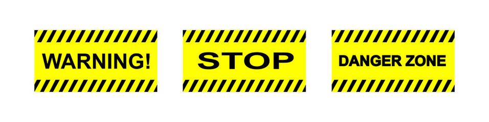 Rectangular stop sign. Black and yellow warning line striped rectangular background. Danger zone . Vector illustration