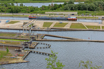 Barge entering the Locks of Ternaaien on the Albert Canal next to the Dutch border