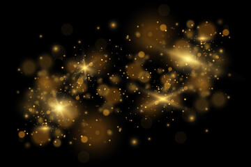 Set of flashes, Lights and Sparkles on a transparent background. Bright gold flashes and glares. Abstract golden lights isolated