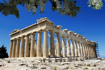 Naklejka premium Greece, Athens, June 18 2020 - View of the archaeological site of the Acropolis with Parthenon temple in the background.