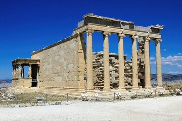 Fototapeta premium Greece, Athens, June 18 2020 - View of the archaeological site of the Acropolis, with Erechtheio temple in the background.