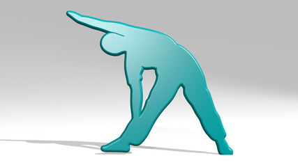 ATHLETIC MAN stand with shadow. 3D illustration of metallic sculpture over a white background with mild texture. athlete and active