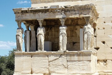 Greece, Athens, June 18 2020 - View of Erechtheio temple at the archaeological site of the Acropolis.