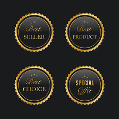 Collection of golden badges labels laurels and ribbons Premium Vector