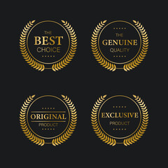 Collection of golden badges labels laurels and ribbons Premium Vector