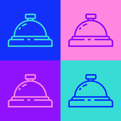 Pop art line Hotel service bell icon isolated on color background. Reception bell. Vector Illustration.
