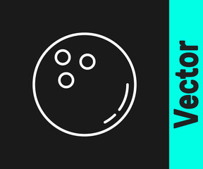 White line Bowling ball icon isolated on black background. Sport equipment. Vector Illustration.
