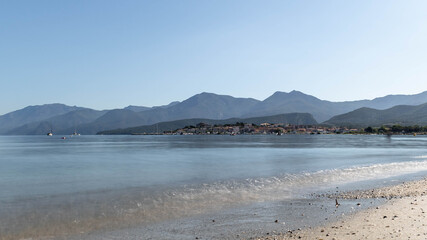 Fototapeta na wymiar view of the sea and mountains in Saint-Florent bay in Corsica