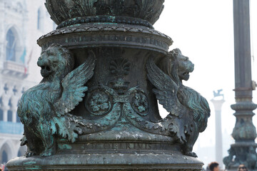 Fototapeta na wymiar Lion lamp post in Venice, St Mark's Square