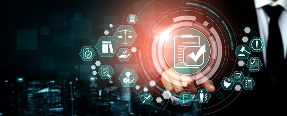 Compliance rule law and regulation graphic interface for business quality policy planning to meet...