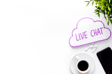 Live chat conversation message concept. Office desktop top view